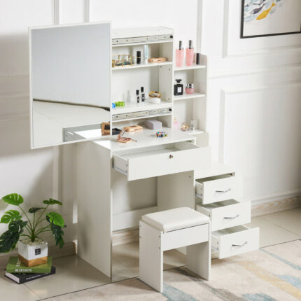 Shree white modern dressing table with sliding mirror