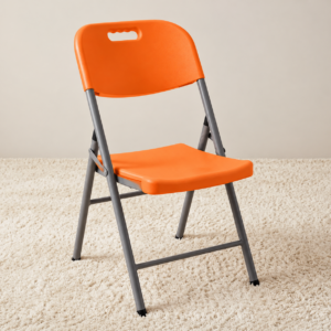Orange Plastic Folding Chair with Metal Frame