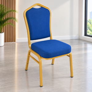 Blue Padded Banquet Chair with Gold Frame