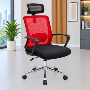 Red Mesh Ergonomic High Back Office Chair with Headrest