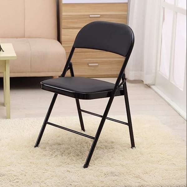 Black padded folding training chair with metal frame