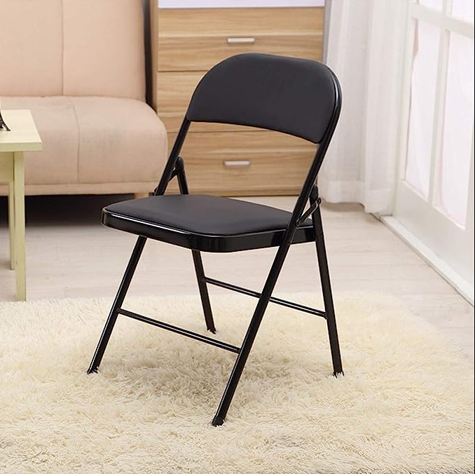 Black padded folding training chair with metal frame