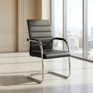 Black Leather Cantilever Conference Chair