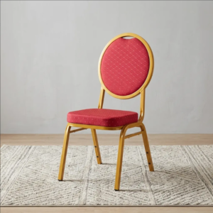 Red Padded Banquet Chair with Gold Frame