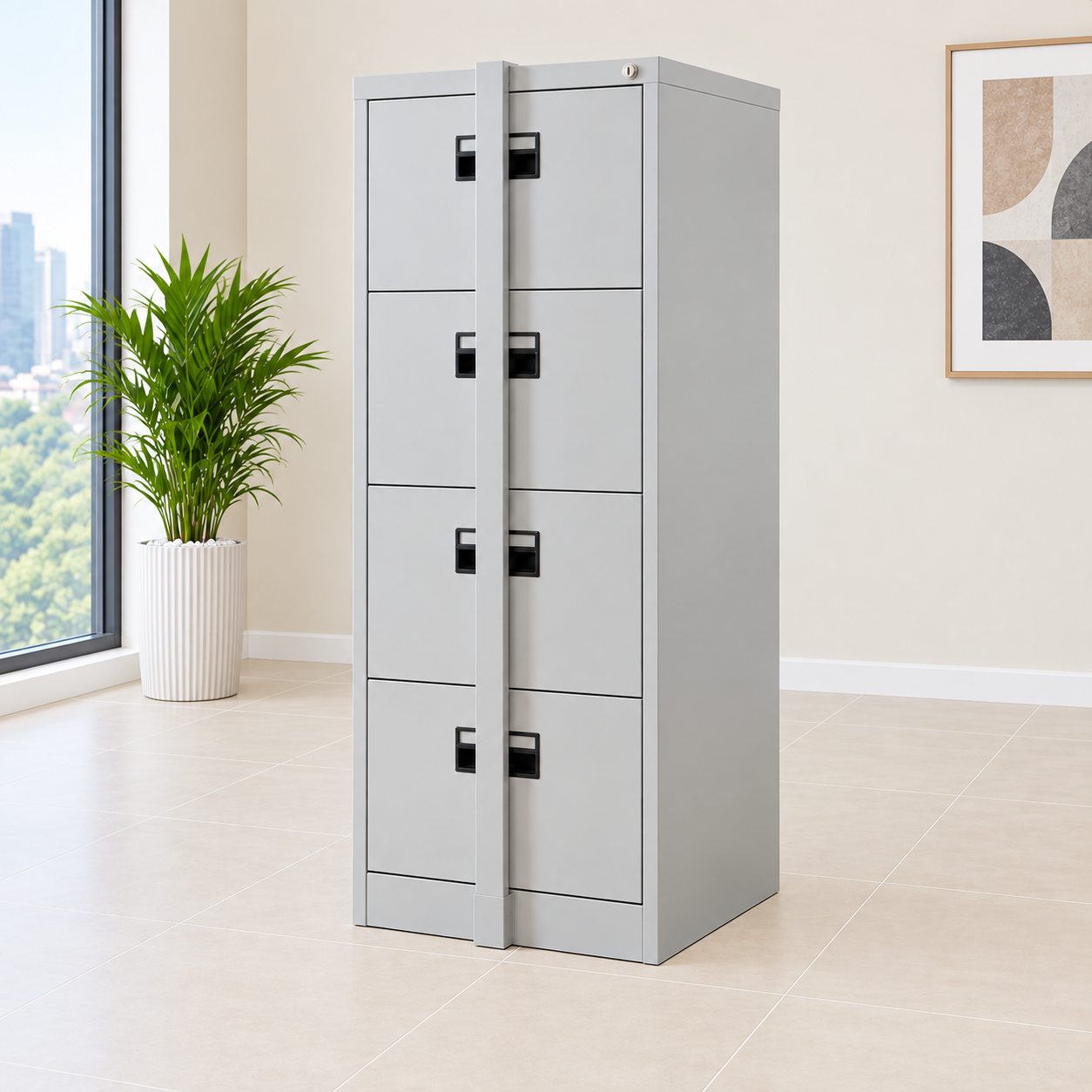 4-drawer metal office filing cabinet with vertical locking bar
