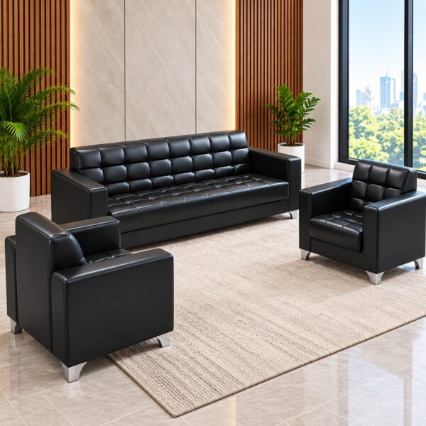 5-seater executive leather office sofa set in black