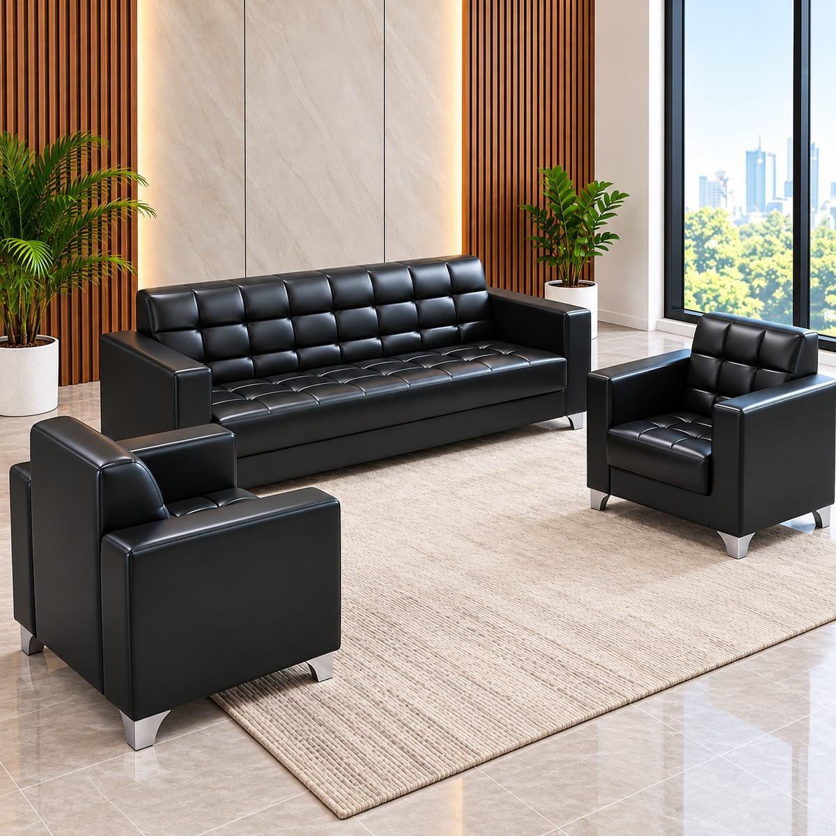 5-seater executive leather office sofa set in black