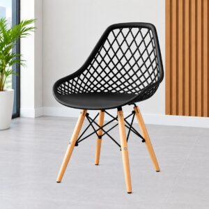 Black Lattice Eames Dining Chair with Wooden Legs