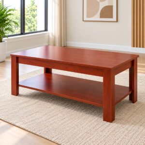Wooden Coffee Table with Lower Storage Shelf