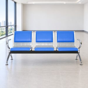 Blue 3-Link Padded Waiting Bench