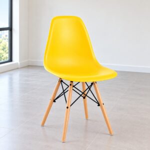 Yellow Eames Plastic Dining Chair with Wooden Legs