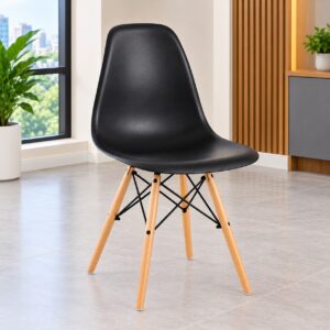 Black Eames Plastic Dining Chair with Wooden Legs