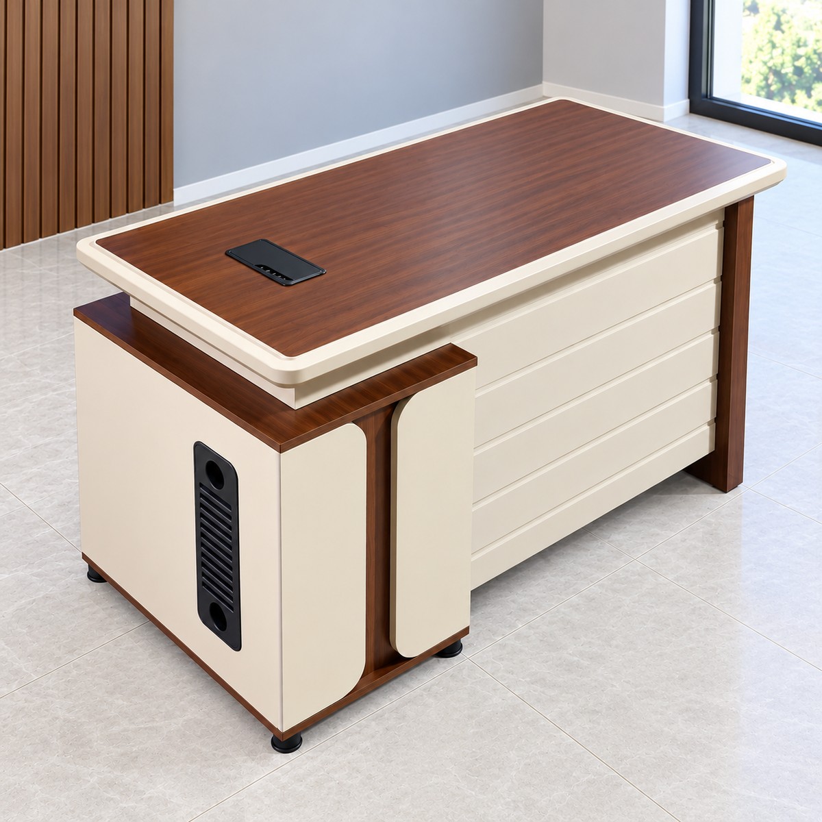 1.2M modern executive office desk with wood-finish top and 3-drawer