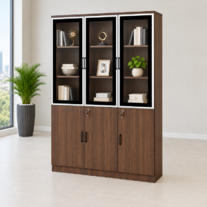 3-Door Wooden & Glass Office Filing Cabinet