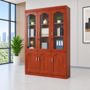 3-Door Half Glass Wooden Office Filing Cabinet