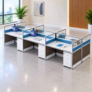 6 Way Modular Office Workstation with Privacy Partitions and Drawers