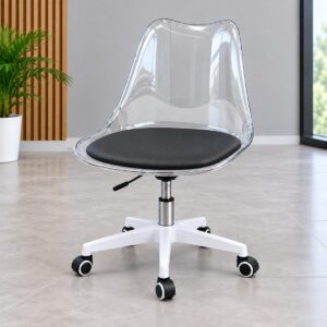 Transparent Eames Chair with Cushioned Seat & Wheels