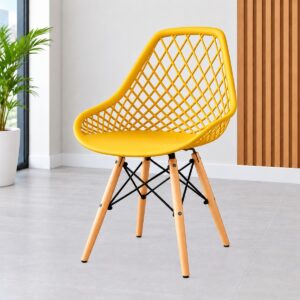 Modern Eames Plastic Dining Chair with Wooden Legs