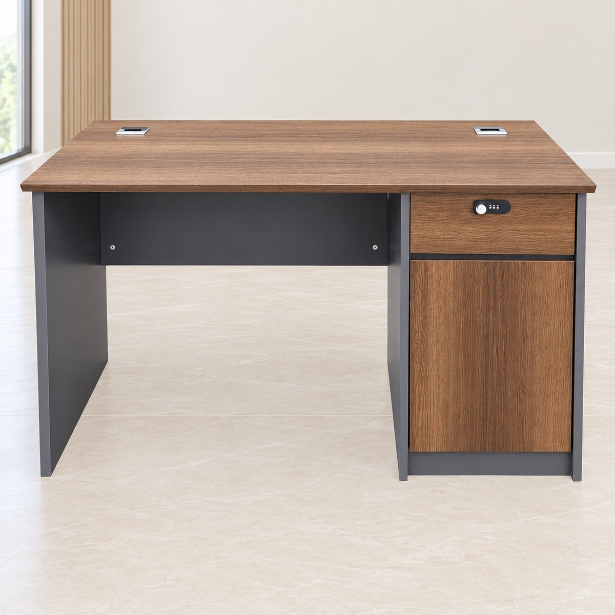 1.4M modern office desk with lockable side storage and cable management