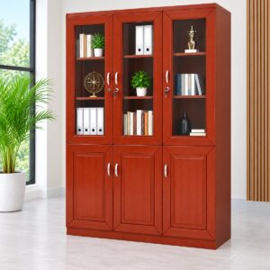 3-Door Wooden Office Filing Cabinet with Glass Doors